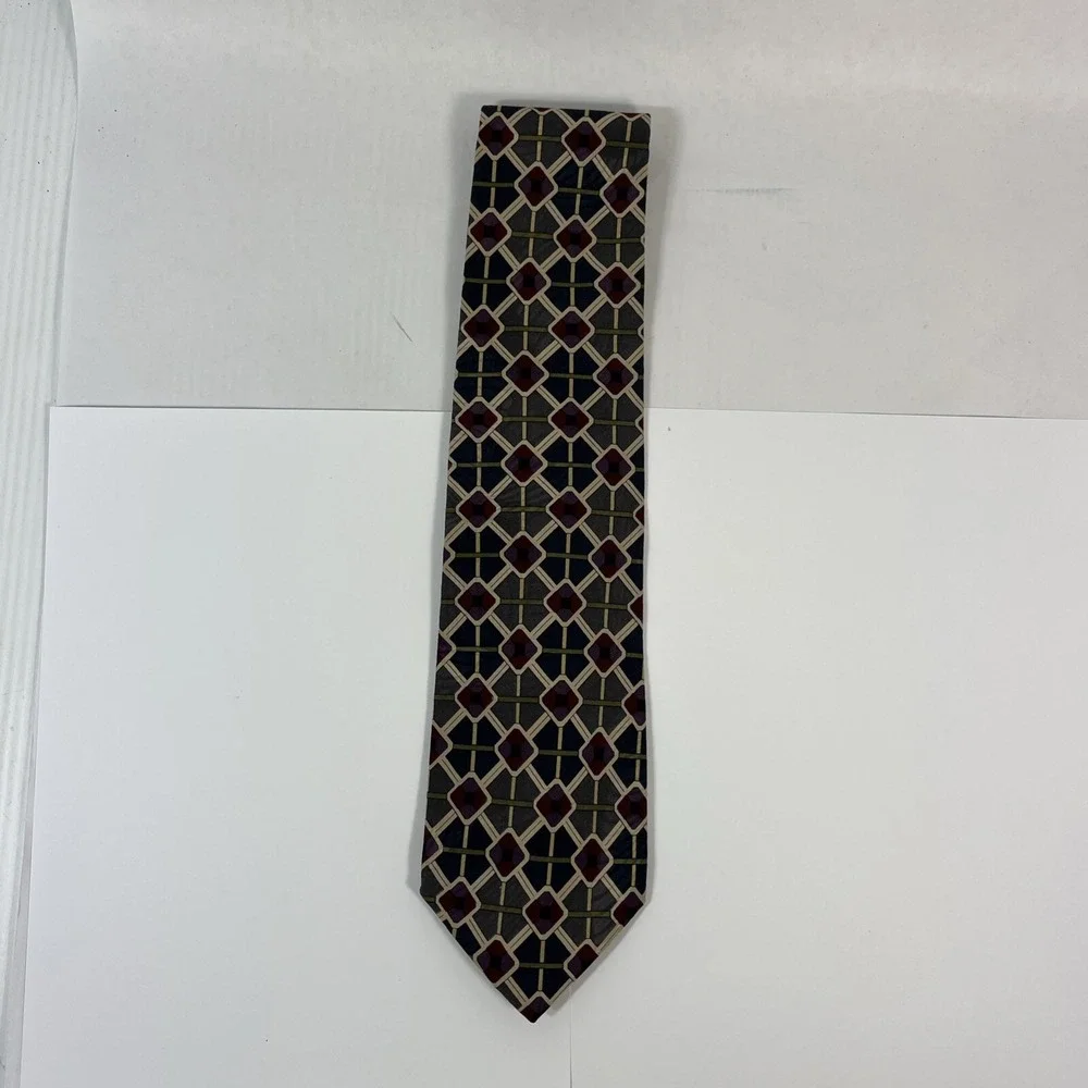 Mallory and Church Mens Tie  3.75 in W x L 58 in Silk Burgundy Black Green Tan